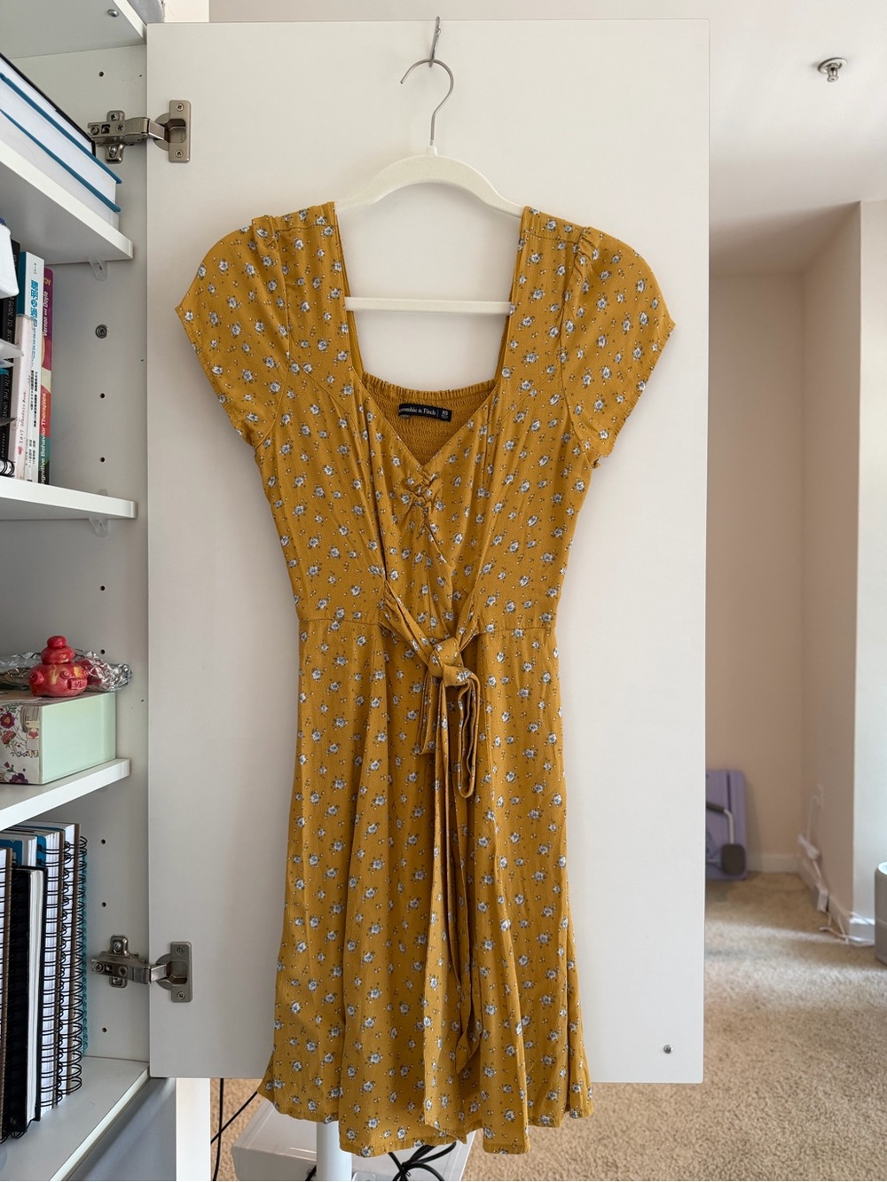 Abercrombie & Fitch Mustard Floral Tie-Front Mini Dress